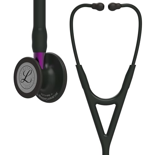 3M Littmann Cardiology IV Diagnostic Stethoscope, 6203, More Than 2X as Loud, Weighs Less, Stainless Steel Black-Finish Chestpiece, 27" Violet Stem, Black Tube and Headset