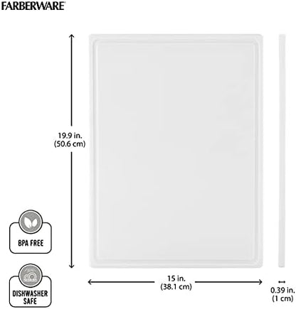 FARBERWARE Extra-Large Plastic Cutting Board, 15x20 Inch Dishwasher-Safe Chopping Board with Juice Groove, Non-Slip Surface, Durable, White