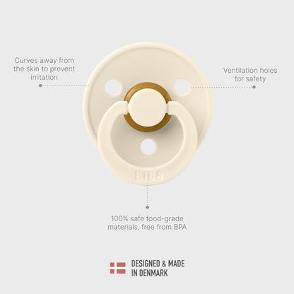 BIBS Pacifiers - Colour 4 Pack | Round Nipple Baby Pacifier | BPA Free Natural Rubber Latex Soother | Made in Denmark | Size 6-18 Months | Boy Colors