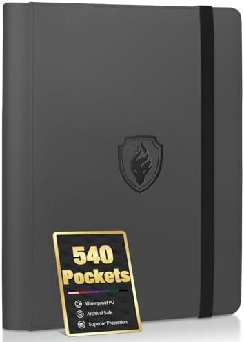 Premium 9 Pocket Card Binder for 540 Cards, Fabmaker PU Cover Trading Card Binder, Sturdy Card Collection Album, Sleek Card Holder Folders for YuGiOh, MTG, TCG, Game Cards & Sports Cards, Grey