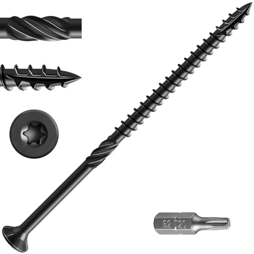 #12 * 6" Black Extended Deck Screws,(64 pcs) 2 lbs.Lengthen Exterior Wood Screws, Rust Resistant epoxy Coated, Bronze, T30 Star Bit
