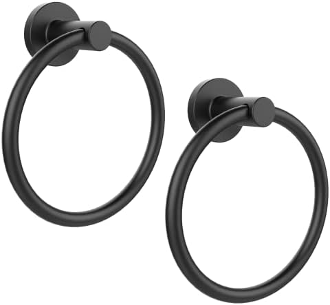 SetSail Towel Holder for Bathroom Wall Matte Black Towel Ring Stainless Steel Heavy Duty Hand Towel Hanger for Bath, Kitchen, 2 Pack