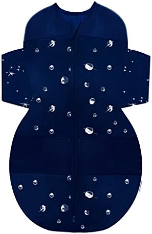 Happiest Baby SNOO Sleep Sack - 100% Organic Cotton Baby Swaddle Blanket - Doctor Designed Promotes Healthy Hip Development (Midnight Planets, Small)