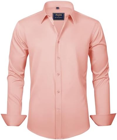 J.VER Men's Dress Shirts Solid Long Sleeve Stretch Wrinkle-Free Formal Shirt Business Casual Button Down Shirts