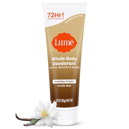 Lume Whole Body Deodorant - Invisible Cream Tube - 72 Hour Odor Control - Doctor Developed - Aluminum Free, Baking Soda Free and Skin Loving - 3.0 Ounce (Vanilla Bliss)