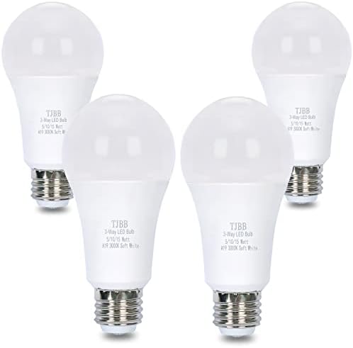 4 Pack 3 Way LED Light Bulbs 50 100 150Watt Soft White 3000K Equivalent, 5/10/15W Three Way Light Bulbs A19 E26 Base, 700 1400 2100 Lumens