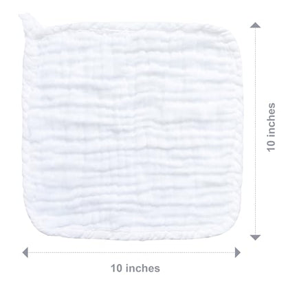 SWEET DOLPHIN 12 Pack Baby Muslin Washcloths - Soft Face Cloths for Newborn, Absorbent Bath Wash Cloths, Wipes, Burp Rag - Toddlers Essentials Stuff, Baby Registry as Shower -10"x10", White