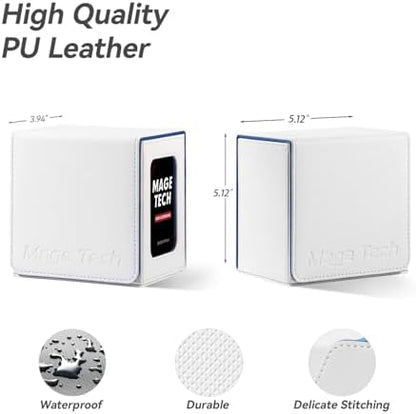 Card Deck Box for MTG Commander - Patented Design, Commander Display, Fits 100 Double-Sleeved Cards, 35pt Card Brick & Dice Tray - White/Blue