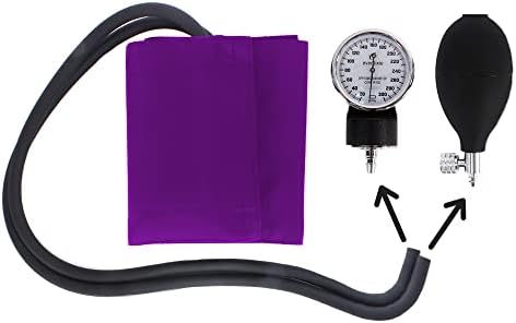 Dixie Ems Deluxe Aneroid Sphygmomanometer Blood Pressure Set W/Adult Cuff, Carrying Case and Calibration Tool - Purple