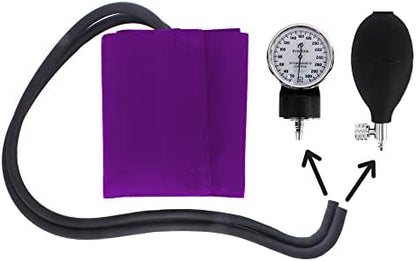 Dixie Ems Deluxe Aneroid Sphygmomanometer Blood Pressure Set W/Adult Cuff, Carrying Case and Calibration Tool - Purple