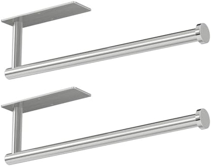 Paper Towel Holder - Self-Adhesive or Drilling, Brushed Nickel Wall Mounted Rack - SUS304 Stainless Steel Kitchen Roll Holder Under Cabinet (2 Pack)