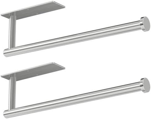 Paper Towel Holder - Self-Adhesive or Drilling, Brushed Nickel Wall Mounted Rack - SUS304 Stainless Steel Kitchen Roll Holder Under Cabinet (2 Pack)