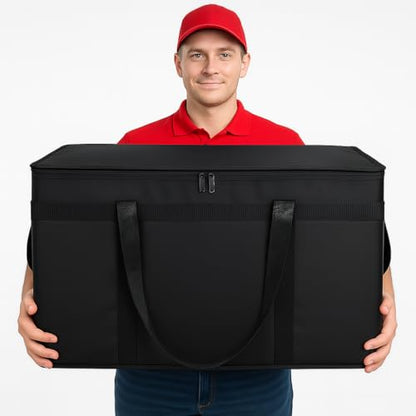 Bodaon Insulated Food Delivery Bag, XXXL Pizza Delivery Bags for Hot and Cold Food, Commercial, Large Capacity Reusable Warming Bag, Catering Cooler Bag for Doordash, Warmers for Parties (Black, 1Pk)