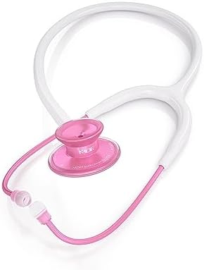 MDF Instruments, Acoustica Lightweight Stethoscope for Doctors, Nurses, Students, Home Health Use, Adult, Dual Head, White Tube, Pink Pinkore Chestpiece-Headset, MDF747XPPO29