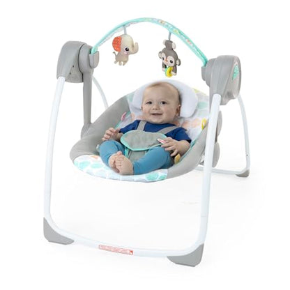 Bright Starts Portable Automatic 6-Speed Baby Swing with Adaptable Speed, Taggies, Music, Removable-Toy-Bar, 0-9 Months 6-20 lbs (Whimsical Wild)