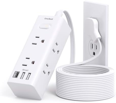 One Beat 10Ft Extension Cord with Multiple Outlets,Flat Plug Power Strip Surge Protector with 10 Ft Long Cord,6 Outlet 3 USB Ports (1USB C),Multi Outlet Wall Plug for Travel,College,Dorm Essentials