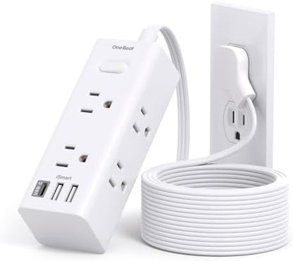 One Beat 10Ft Extension Cord with Multiple Outlets,Flat Plug Power Strip Surge Protector with 10 Ft Long Cord,6 Outlet 3 USB Ports (1USB C),Multi Outlet Wall Plug for Travel,College,Dorm Essentials