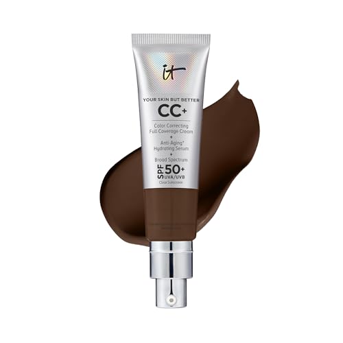 IT Cosmetics CC+ Cream - Full-Coverage Foundation With SPF 50, Color Corrector & Anti-Aging Serum, Formulated With Niacinamide & Hyaluronic Acid, Natural Finish, For All Skin Types, 1.08 fl oz
