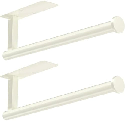 ASTOFLI Paper Towel Holder Under Cabinet No Drilling, Self Adhesive Paper Towel Holder Wall Mount for Kitchen Rack, Under Counter Napin Holder No Drill, RV, 304 Stainless Steel, White 2 Pack