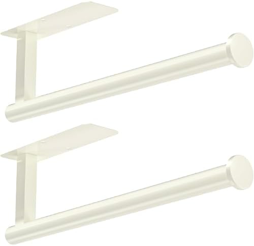 ASTOFLI Paper Towel Holder Under Cabinet No Drilling, Self Adhesive Paper Towel Holder Wall Mount for Kitchen Rack, Under Counter Napin Holder No Drill, RV, 304 Stainless Steel, White 2 Pack