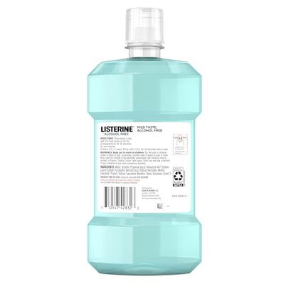 Listerine Cool Mint Alcohol Free Mouthwash, Bad Breath Germ Killing, Bad Breath Treatment Oral Rinse for Adults; Cool Mint Flavor, 500 mL, 6 Pack