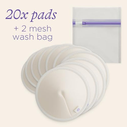 Lansinoh Washable Nursing Pads, Made with Organic Bamboo Viscose, Reusable Breast Pads for Breastfeeding with Wash Bag, Breastfeeding Essentials, 10 Count (Pack of 2)