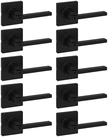 Kwikset Casey Interior Privacy Door Handle with Lock 10 Pack, Door Lever for Bathroom and Bedroom, Matte Black Reversible Keyless Turn Lock, with Microban Protection