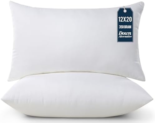Utopia Bedding Throw Pillows (Pack of 2, White), 12 x 20 Inches Indoor Decorative Pillow Insert for Sofa, Bed and Couch