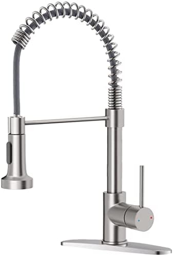 OWOFAN Kitchen Faucet with Pull Down Sprayer Brushed Nickel Stainless Steel 1 Handle Pull Out Spring Sink Faucets 1 Hole Or 3 Hole Dual Function for Farmhouse Camper Laundry Utility Rv Wet Bar