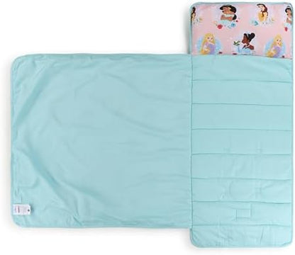 Jay Franco Toddler Nap Mat with Built-in Pillow and Blanket - Soft 46 x 20-inch Microfiber Kids Sleeping Bag for School or Sleepover, Pink - Disney Princess
