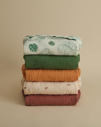 Blissful Diary Muslin Crib Sheets for Girl Boy, Boho Neutral Soft Cotton Baby Sheet for 52''x28'' Standard Crib Mattress, 2 Pack(Monstera&Dark Green)