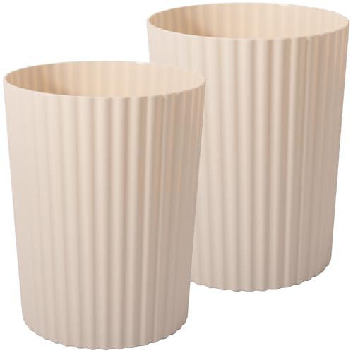 JiatuA Small Trash Can Plastic Wastebasket Round Garbage Container Bin for Bathroom, Kitchen, Bedroom, Home Office, College Dorm, Beige 2 Pack