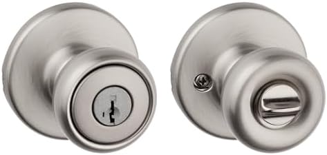 Kwikset Tylo Entry Door Knob with Lock and Key, Secure Keyed Handle Exterior, Front Entrance and Bedroom, Satin Nickel, Pick Resistant SmartKey Rekey Security and Microban