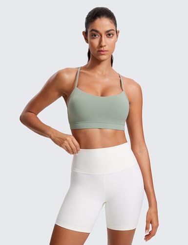 CRZ YOGA Butterluxe Womens Y Back Sports Bra - Padded Racerback Low Impact Spaghetti Thin Strap Workout Yoga Top