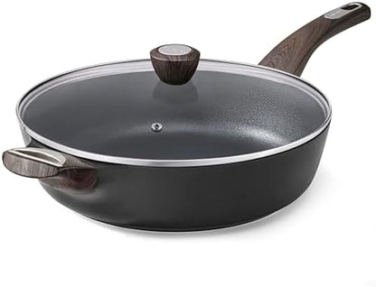SENSARTE Nonstick Frying Pan Skillet with Lid, 12 Inch Large Deep Frying Pan, 5 Qt Non Stick Saute Pan with Cover, Induction Pan, Healthy Non Toxic Cooking Pan with Helper Handle, PFOA PFOS Free