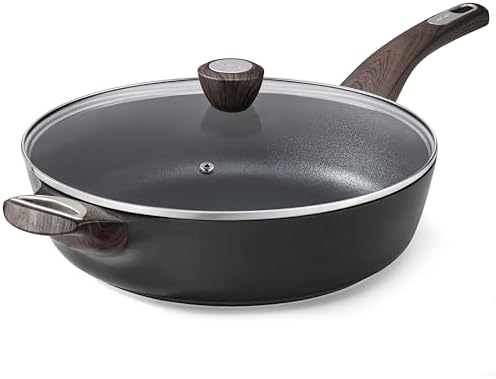 SENSARTE Nonstick Frying Pan Skillet with Lid, 12 Inch Large Deep Frying Pan, 5 Qt Non Stick Saute Pan with Cover, Induction Pan, Healthy Non Toxic Cooking Pan with Helper Handle, PFOA PFOS Free