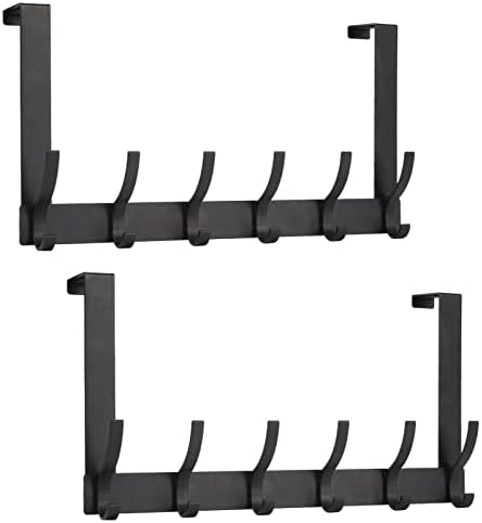 Over The Door Hooks, Door Hanger Hooks for Hanging, Over The Doors Towel Racks for Bathroom with 12 Coat Hook, Coat Rack Bathroom Accessories（2 Pack, Black）