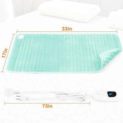 Heating Pad-Electric Heating Pads for Back,Neck,Abdomen,Moist Heated Pad for Shoulder,Knee,Hot Pad for Arms and Legs,Dry&Moist Heat & Auto Shut Off(Light Green, 33''×17'')