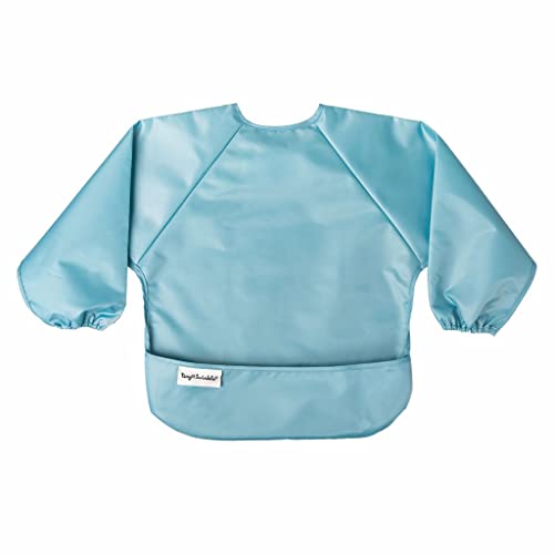 Tiny Twinkle Mess Proof Baby Bibs, 2pk Waterproof Smock Baby Bibs for Eating, Machine Washable Long Sleeve Bibs, Baby Led Weaning, Toddler Bibs, BLW Supplies (Slate Olive, Small 6-24 Months)