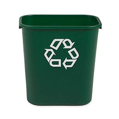 Rubbermaid Commercial Products Deskside Recycling Can, 7-Gallon/28-Quart, Green Recycling Symbol, Plastic, for Bedroom/Bathroom/Office, Fits Under Desk/Sink/Cabinet, Pack of 12