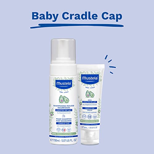 Mustela Cradle Cap Foam Shampoo for Newborn - Baby Shampoo with Naturally derived Avocado Polyphenols - Tear-Free & Fragrance-Free - 5.07 fl. oz