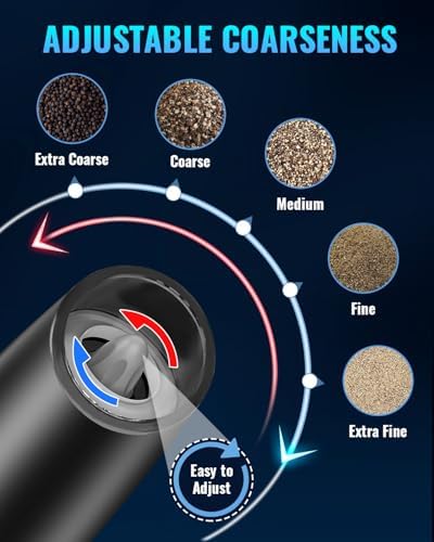 Rechargeable Electric Pepper and Salt Grinder Set, No Battery Needed, whit Gravity Sensing Switch and LED Light, One Hand Automatic Operation, Black 2 Pack