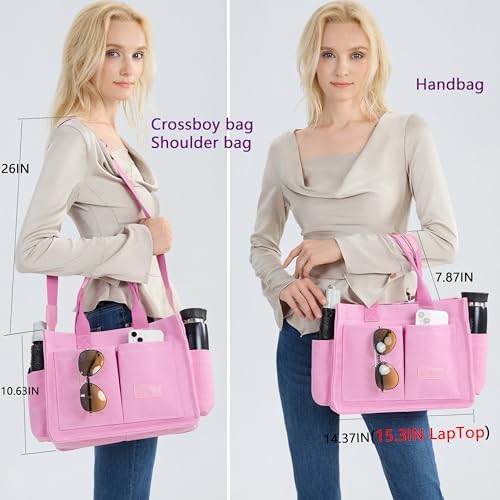 Tote Bag for Women With Compartments,Large Canvas Tote Women's Purse Crossbody Bags Work Laptop Book Bag Satchels Handbags