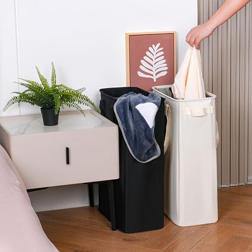 efluky Slim Laundry Basket, Narrow Laundry Hamper with Handles, Collapsible Dirty Clothes Hamper, Tall Laundry Bin for Laundry Room, Dorm and Bedroom, 12.7 Gallons(48L) Grey