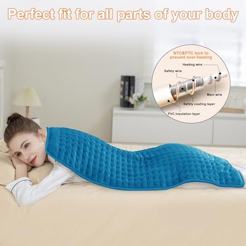 Heating Pad,Electric Heating Pads for Back,Hot Heated Pad for Abdomen,Shoulder,Knee,Multiple Temp and Auto Shut Off(Blue, 40''×20')