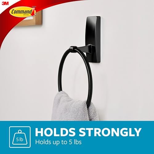 Command Hand Towel Holder Matte Black with Water Resistant Command Strips, Rust Resistant Bathroom Organizer, Holds up to 5 lbs, 1 Ring