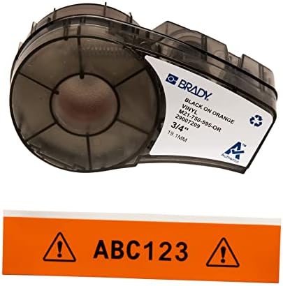 Brady Authentic (M21-750-595-OR) All-Weather Vinyl Label for Indoor/Outdoor ID, Lab and Equipment Labeling, Black on Orange- For M210, M210-LAB, M211, BMP21-PLUS and BMP21-LAB Printers, .75" W, 21' L