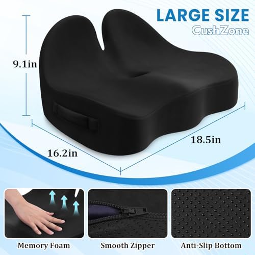 Seat Cushion, Memory Foam Office Chair Seat Cushion for Office Chairs/Car/Long Trip/Desk Chair/Gaming, Extra Large Size for Sciatica & Hip & Tailbone Pain Relief, Sciatica Support (Black)