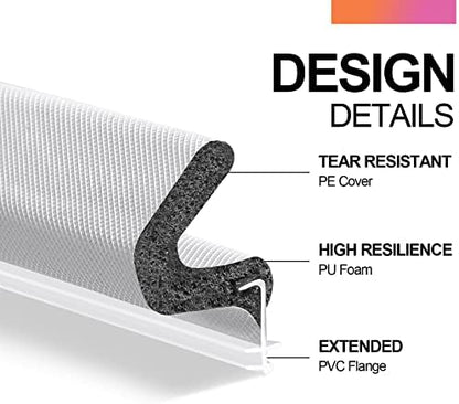 40FT Extra Long Kerf Weather Stripping Door Seal for Large Gaps and Easy Installation (White)