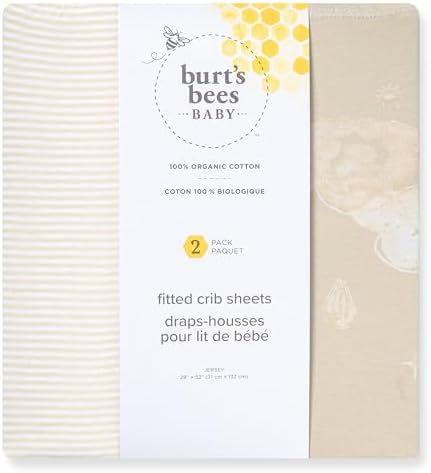 Burt's Bees Baby Essential Organic Cotton Fitted Crib Sheet, Breathable for Boy Girl Standard Crib & Toddler Mattresses